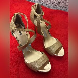 Fioni Yoki Gold Sparkle Strappy Heels